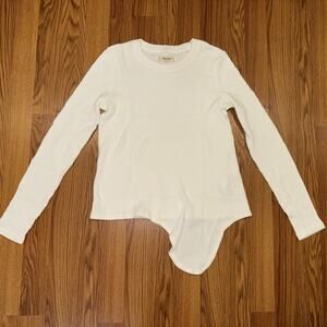 Madewell Ribbed Long Sleeve Knot-Front Top Style K4412 In Ivory Size XS